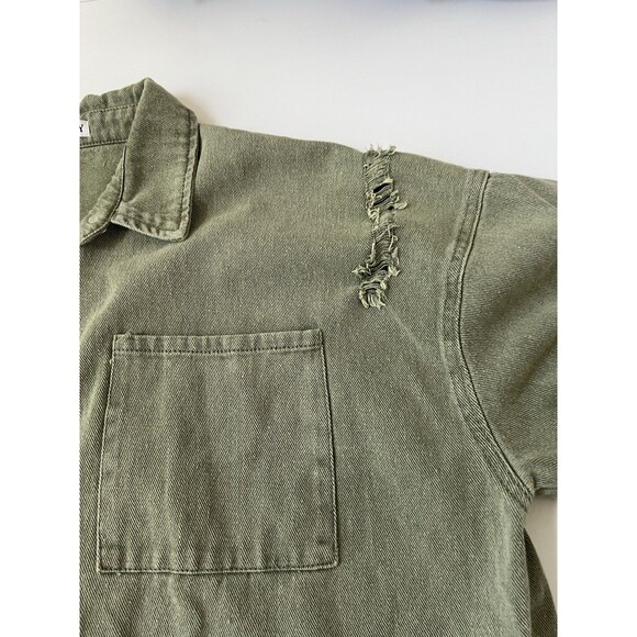 Blakeley Oversized Distressed Shacket Shirt jacket Olive Green L/XL - Picture 9 of 16